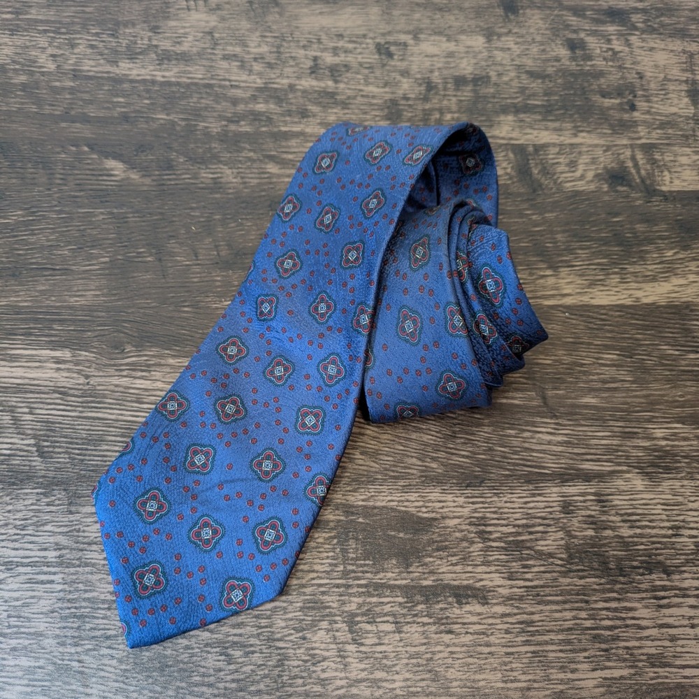 Strathmore Silk Tie Blue Medallion Foulard Vintage Mens Preppy Necktie Office